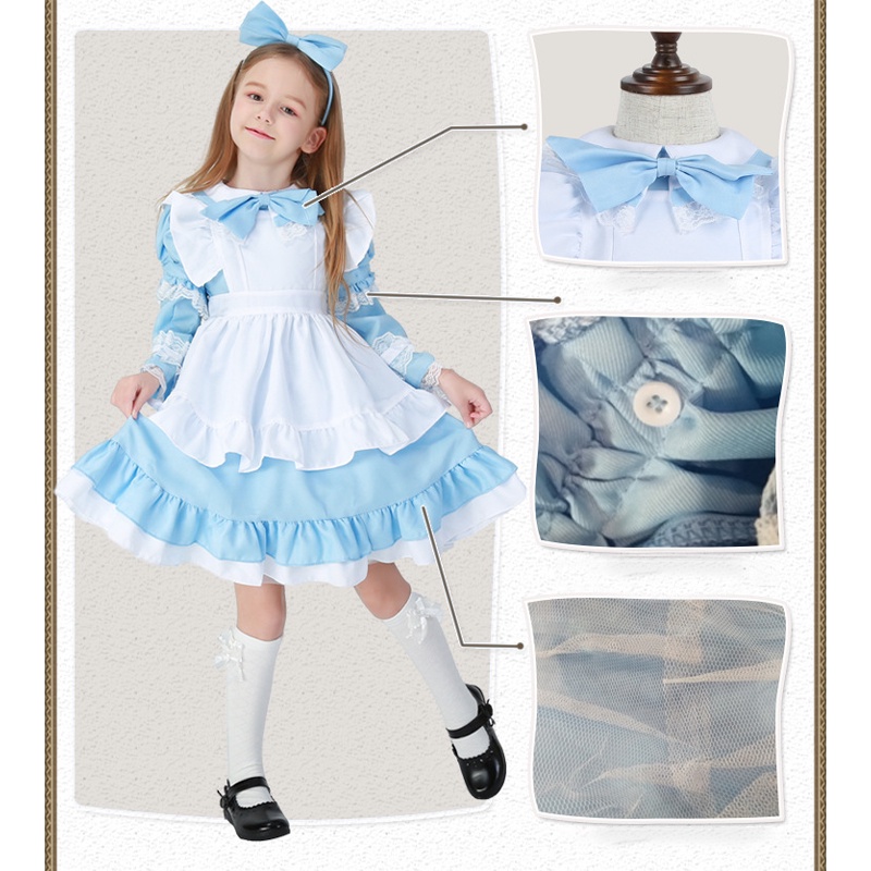Bộ Đồ Hóa Trang Alice in Wonderland 3 Màu Xanh Dương / Hồng / Đen Xinh Xắn Làm Quà Tặng Sinh Nhật / Halloween Cho Bé