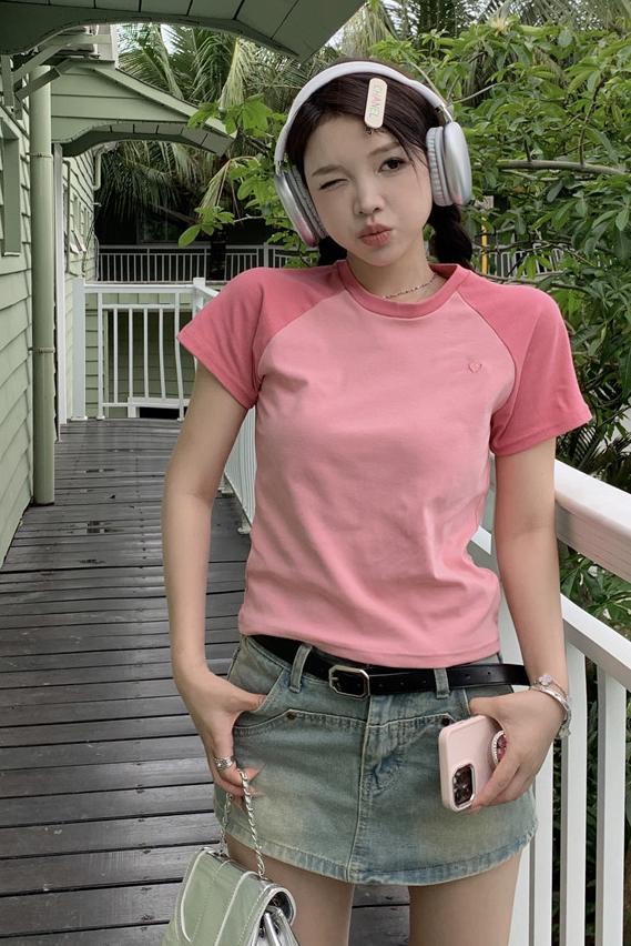 Áo Thun Dáng Ôm Màu Sắc Tương Phản Thời Trang 63184