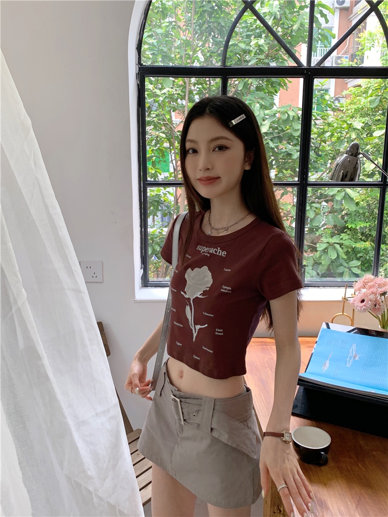 Áo Thun Dáng Ôm In Chữ Và Hoa Hồng Phong Cách Hàn Quốc Thời Trang Mùa Hè Hàng Mới 64491