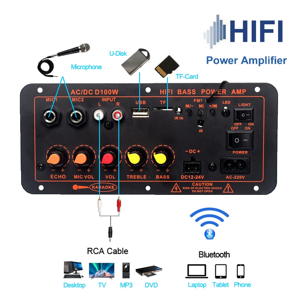 Bảng Mạch Khuếch Đại Âm Thanh Bluetooth D100 D300 600W D100 12V 24V 220V