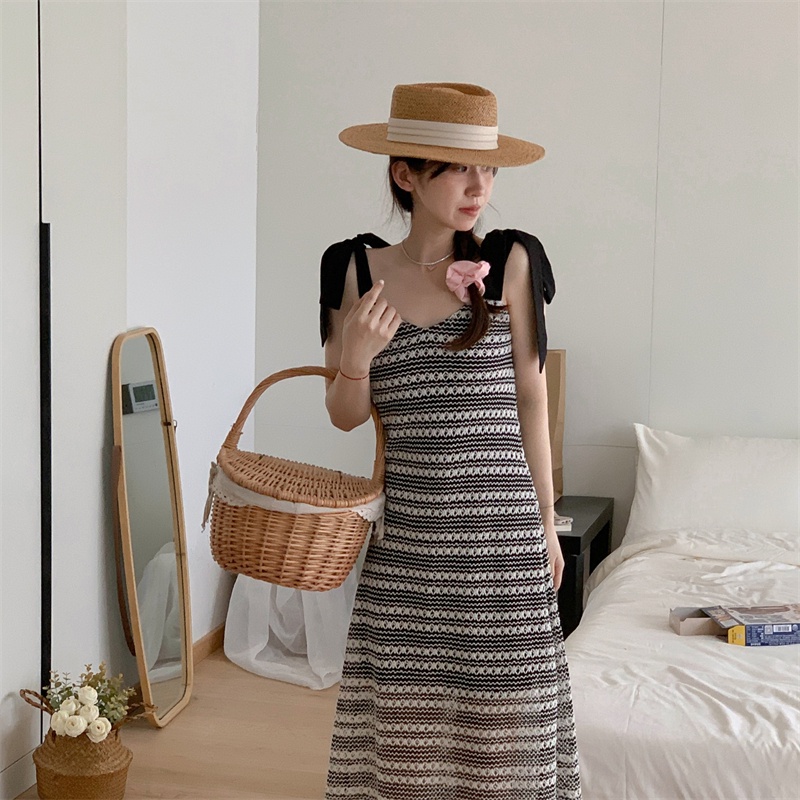 (MớI) Đầm Dây ThắT Nơ HọA TiếT Kẻ SọC 64714