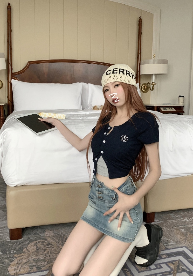 Chân Váy Denim Lưng Cao Phong Cách Retro 64788