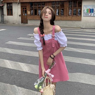 Váy hai dây giả màu hồng mùa hè   của phụ nữ thiết kế váy gió nhẹ nhàng thích hợp váy hai mảnh giả