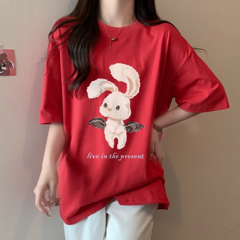 Áo Thun Cotton Dáng Rộng Ngắn Tay In Hình Thời Trang Mùa Hè Cá Tính 61653