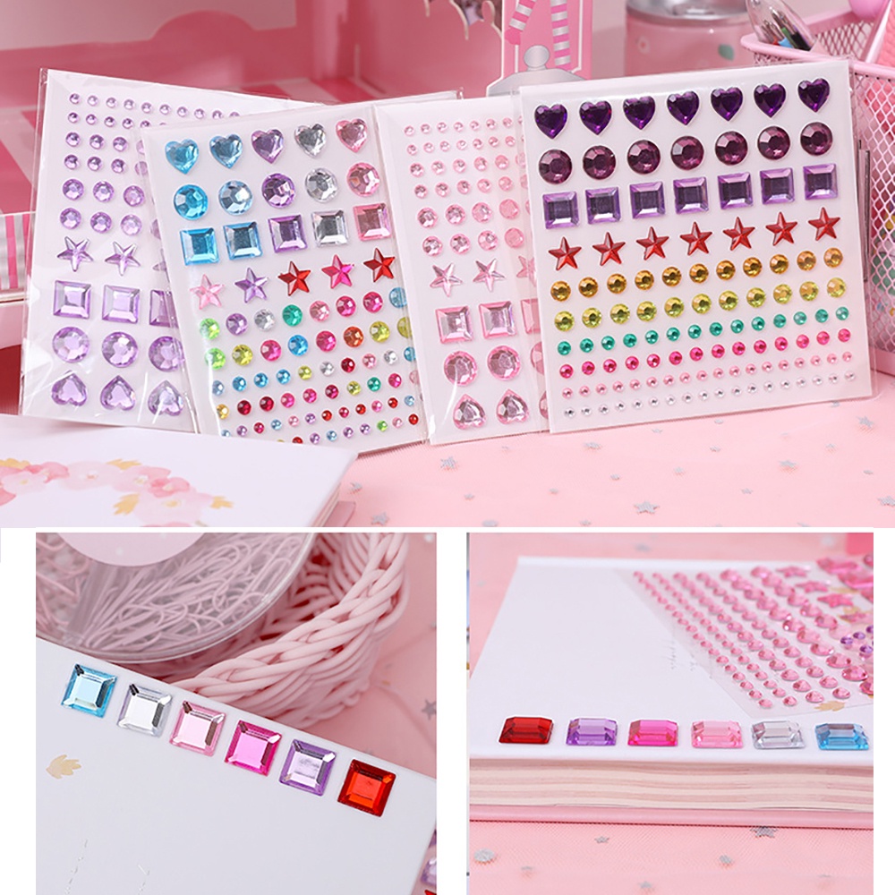 Miếng Dán Hình Trái Tim / Tròn / Ngôi Sao / Đá Quý Tự Dính Dùng Trang Trí Thủ Công