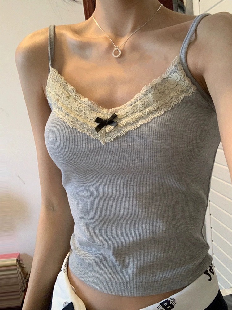 Áo Hai Dây Cổ Thấp Dáng Ôm Phối Ren Thời Trang Mùa Hè 64424