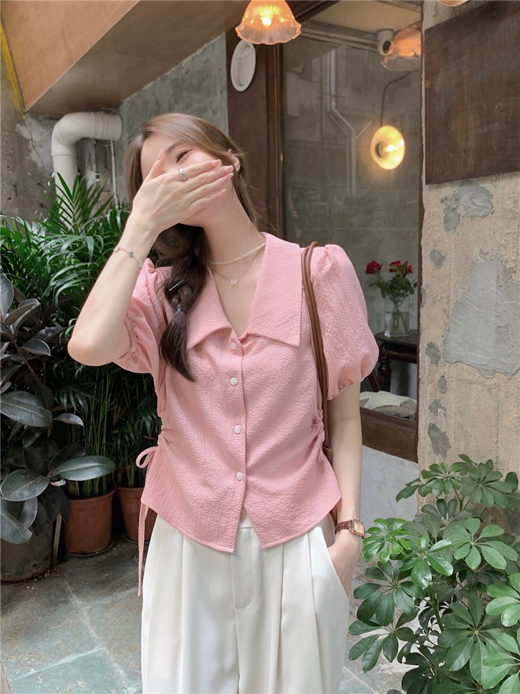 Áo Sơ Mi Cột Dây Màu Trơn Kiểu Pháp Thời Trang Mùa Hè 64552