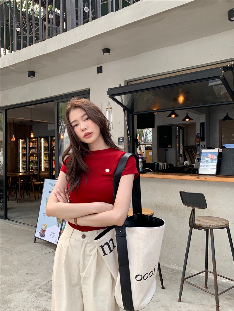 Áo Thun Dệt Kim Mỏng Dáng Ôm Ngắn Tay Thời Trang Cá Tính 64736