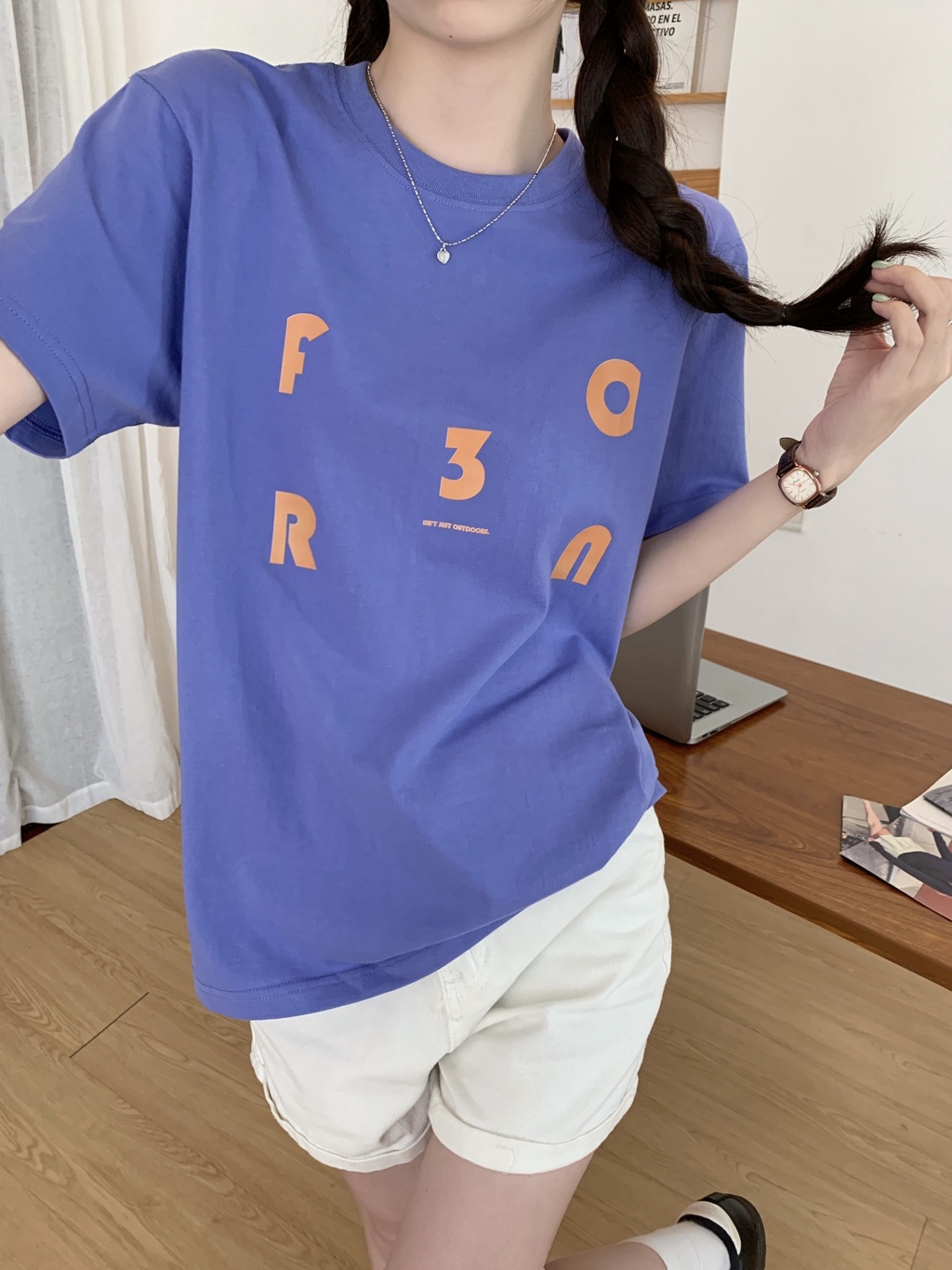 Áo Thun Cotton Cổ Tròn Ngắn Tay Dáng Rộng In Chữ Thời Trang Mùa Hè 65117