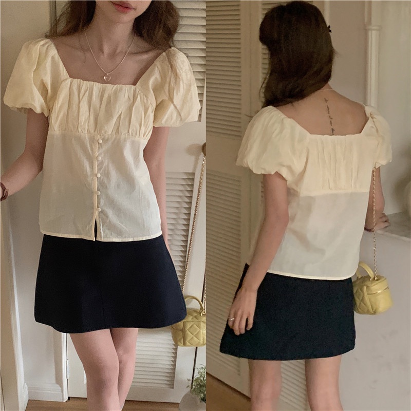 Áo Sơ Mi Cổ Vuông Tay Phồng Thời Trang Pháp Kiểu Retro Quý Phái 66156