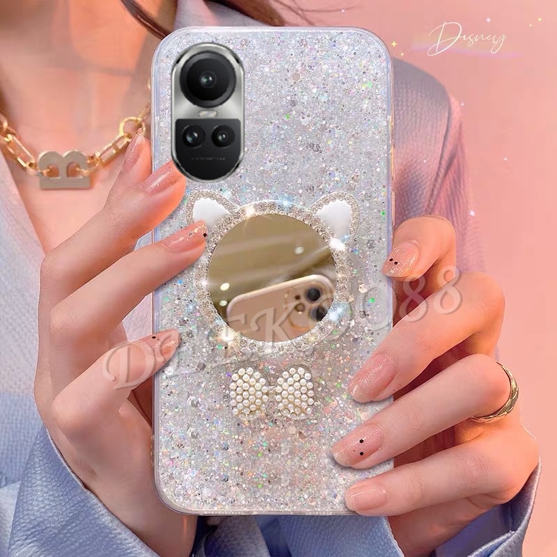Ốp Điện Thoại Mềm Hình Mèo Có Gương Cho oppo reno 10 pro plus 10pro 10pro + a78 a58 4g 5g 2023 reno10 pro