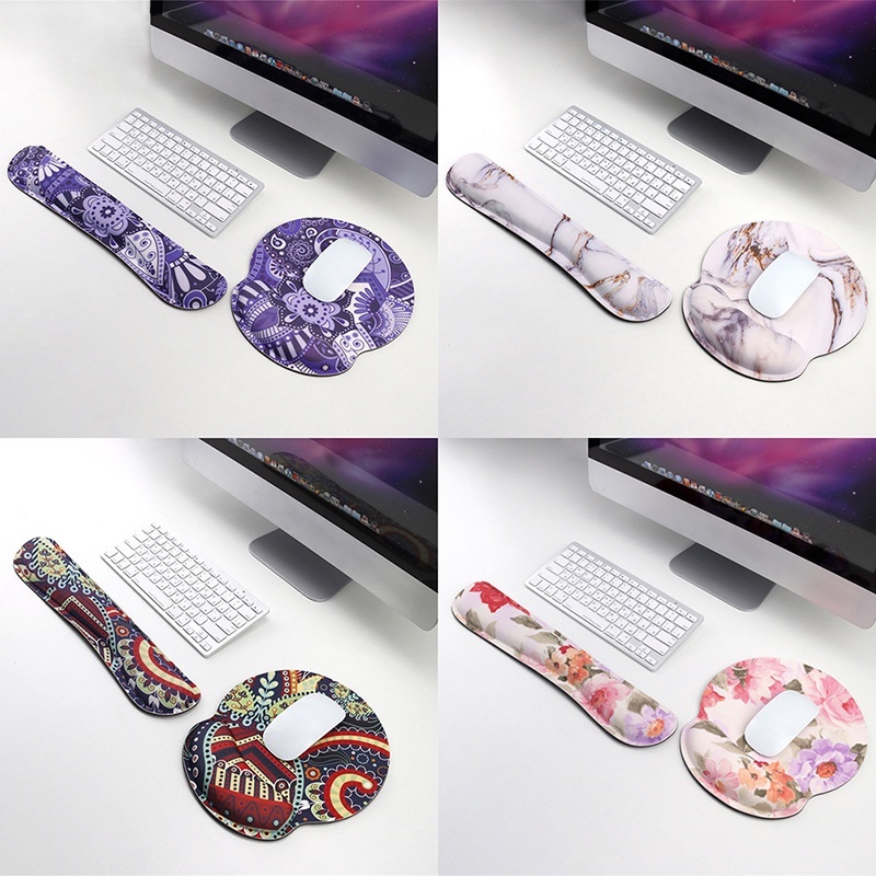 Set 2 Tấm Lót Chuột Máy Tính Bằng silicone Cao Su non Vân Cẩm Thạch Chống Trượt Có Đệm Kê Cổ Tay Và Bàn Phím Thoải Mái