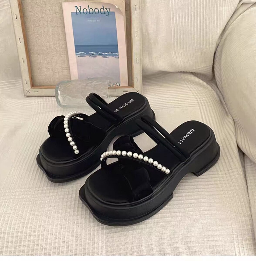 Dép gót đúp 5 cm quai nhúng sandan Ngọc thắt nơ xinh xắn dép đế cao 23Z23060107