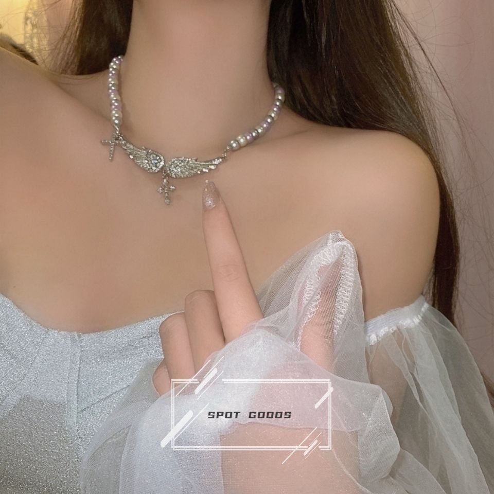 Vòng cổ Sợi Xích Mặt Thánh Giá Đính Ngọc Trai Phong Cách hip hop