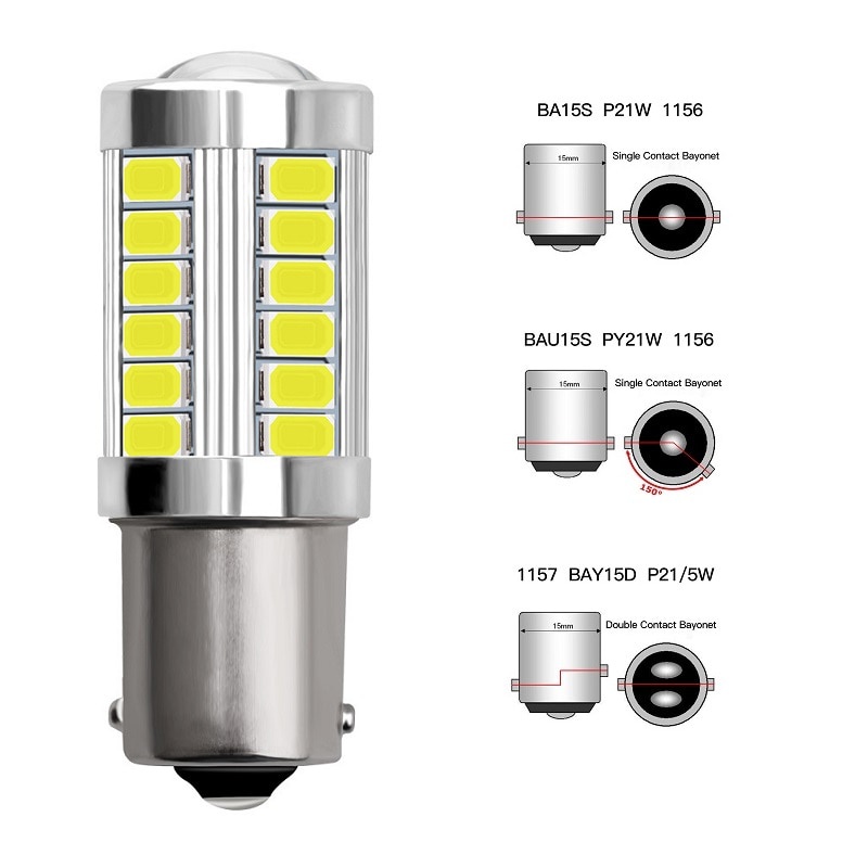 1 Bóng Đèn LED Tín Hiệu PY21W P21 / 5W 1156 Ba15s 1157 Bay15d 12V 33SMD 7000K Cho Xe Hơi