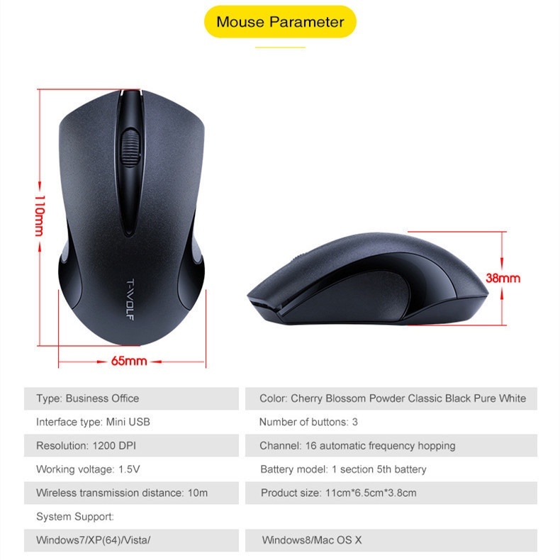 Chuột Quang Gaming T-WOLF Q2 Không Dây 3 NúT, 1600 DPI 2.4G - MàU TrắNg