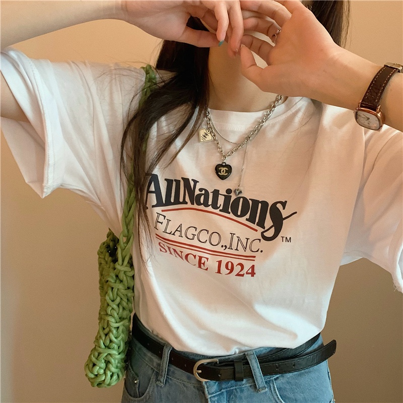 Áo Thun Cotton Ngắn Tay In Chữ Phong Cách Mới Mùa Hè 62217