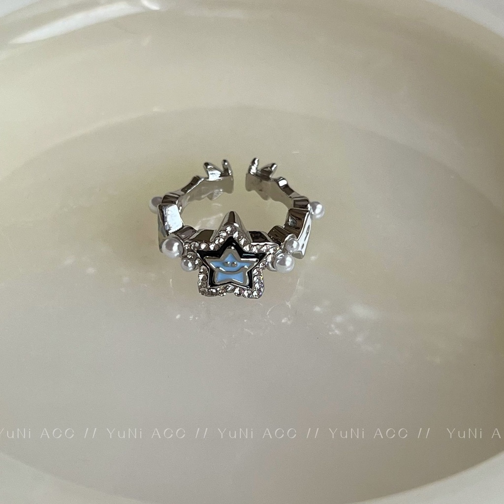 Nhẫn Hở Hình Ngôi Sao Màu Xanh Dương Phong Cách Hàn Quốc Đơn Giản Thời Trang