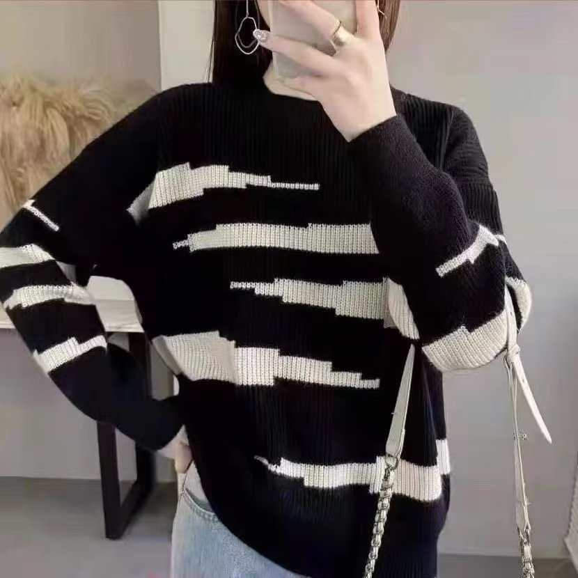 Áo sweater Dệt Kim Cổ Tròn Dáng Rộng Màu Sắc Tương Phản Thời Trang Mùa Đông Cho Nam