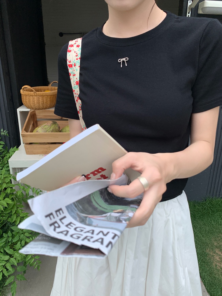 Áo Thun Cotton Co Giãn Thoải Mái Đính Nơ Nhỏ Xinh Xắn 63858