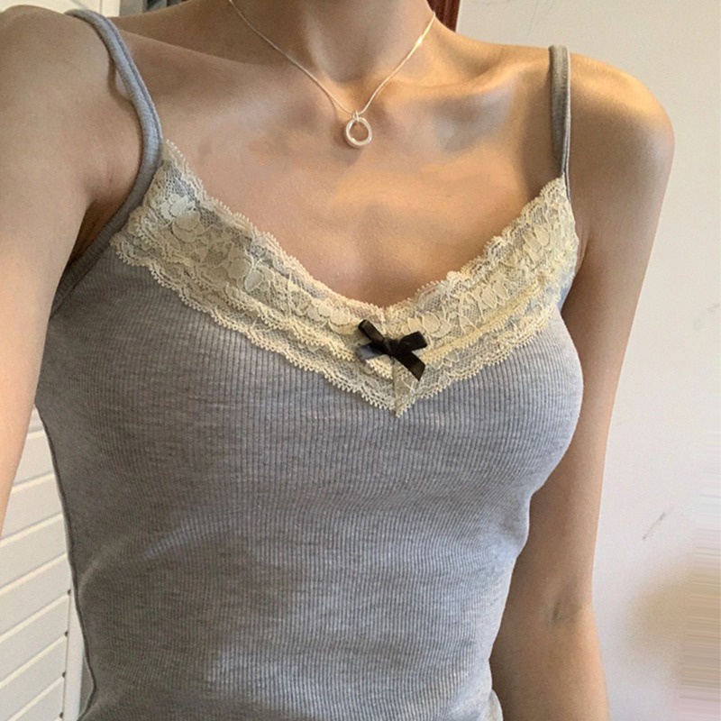 Áo Hai Dây Cổ Thấp Dáng Ôm Phối Ren Thời Trang Mùa Hè 64424