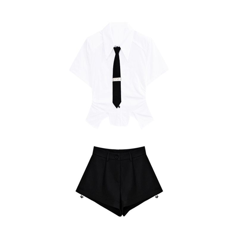 Set váy áo Nữ Mới Nhất Tinh Khiết  Áo Sơ Mi  mix chân váy ngắn cavat nữ sinh thành lịch