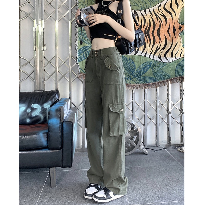 Quần Dài Lưng Cao Ống Rộng Phối Túi Phong Cách Công Sở