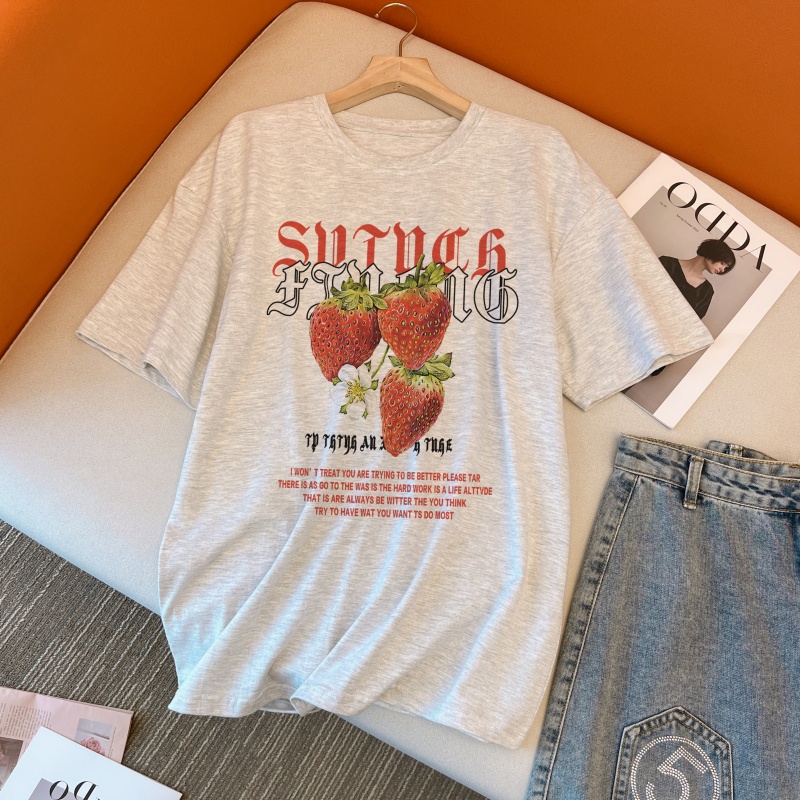 Áo Thun Cotton Dáng Rộng Ngắn Tay In Hình Dâu Tây Thời Trang Mùa Hè Cá Tính 62