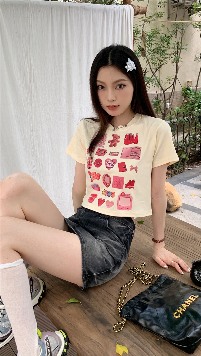 Áo Thun Dáng Ôm Cổ Tròn In Graffiti Hoạt Hình Thời Trang Cá Tính 64551