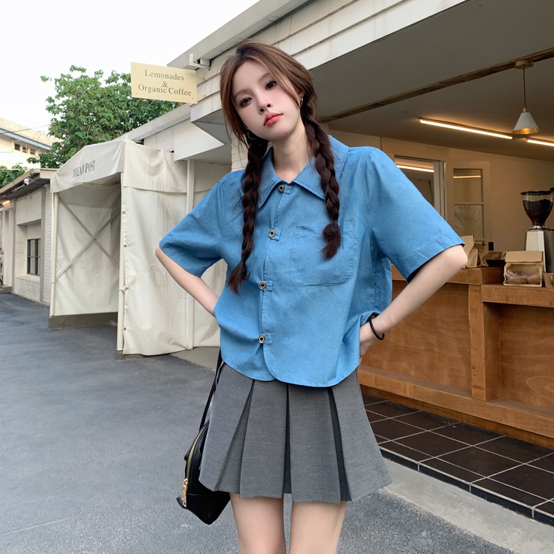 Áo Sơ Mi Nữ Tay Ngắn Dáng Rộng Phong Cách Hàn Quốc Thời Trang