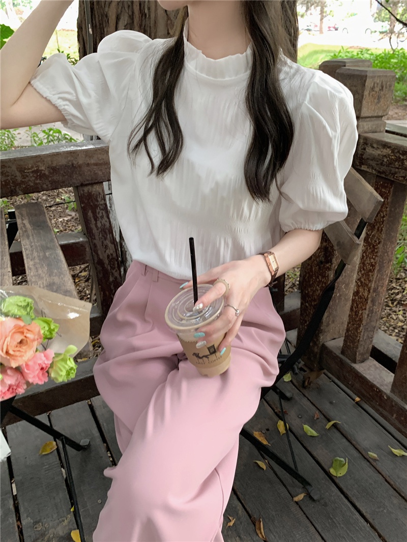 Áo Sơ Mi Tay Phồng Xếp Ly Dáng Rộng Kiểu Retro Pháp Đơn Giản 62111