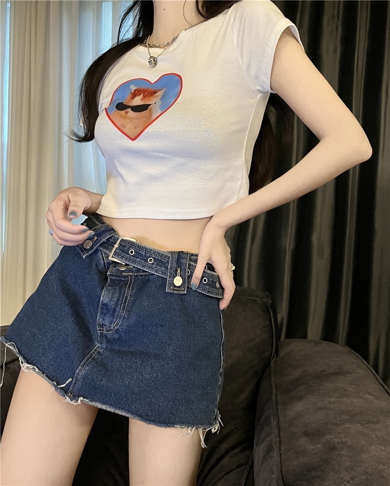 Áo Thun Dáng Dài Ngắn Tay In Hình Mèo Đáng Yêu 63401