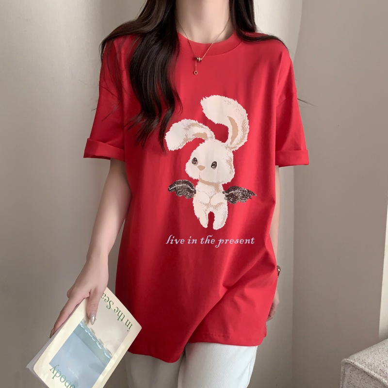 Áo Thun Cotton Dáng Rộng Ngắn Tay In Hình Thời Trang Mùa Hè Cá Tính 61653