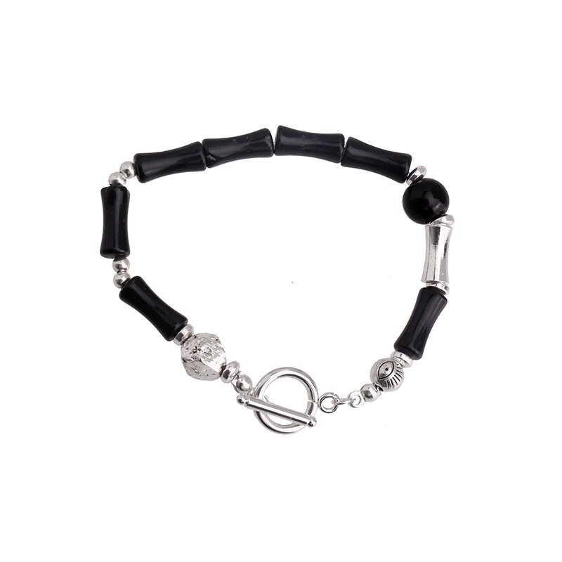 Vòng Tay Chuỗi Hạt Đá Obsidian Bằng Tre Phong Cách Hàn Quốc Cổ Điển Mới Cho Nữ