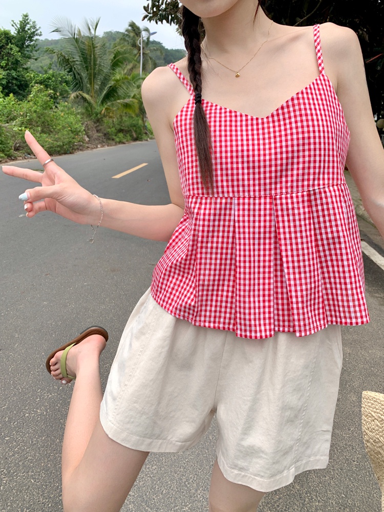 63746 Mùa Hè Phong Cách Mới Áo Hai Dây Xếp Ly