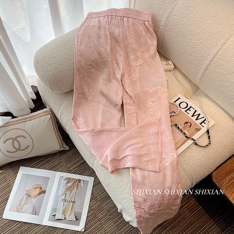 Quần ống rộng Lưng Cao Màu Hồng Phong Cách Trung Hoa Cổ Điển Mới Cho Nữ