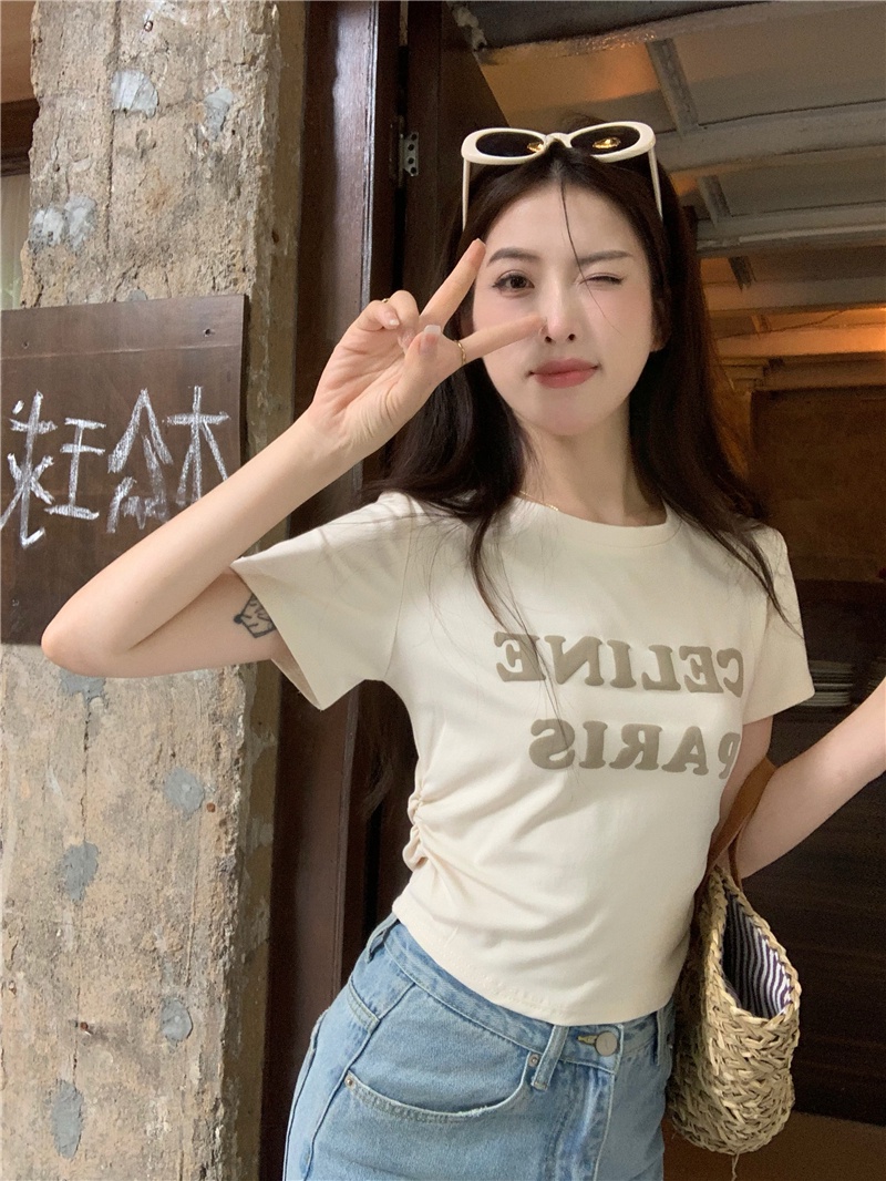 Áo Thun Xếp Ly In Chữ Phong Cách Hàn Quốc Mới 64652