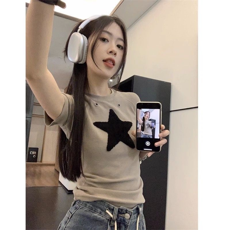 JINSHIHUI  áo croptop Áo Thun nữ baby tee Thiết kế ít eo slim hottie 2023 NEW Độc đáo Trendy Thanh lịch Chất lượng cao A29J1A6 36Z230909