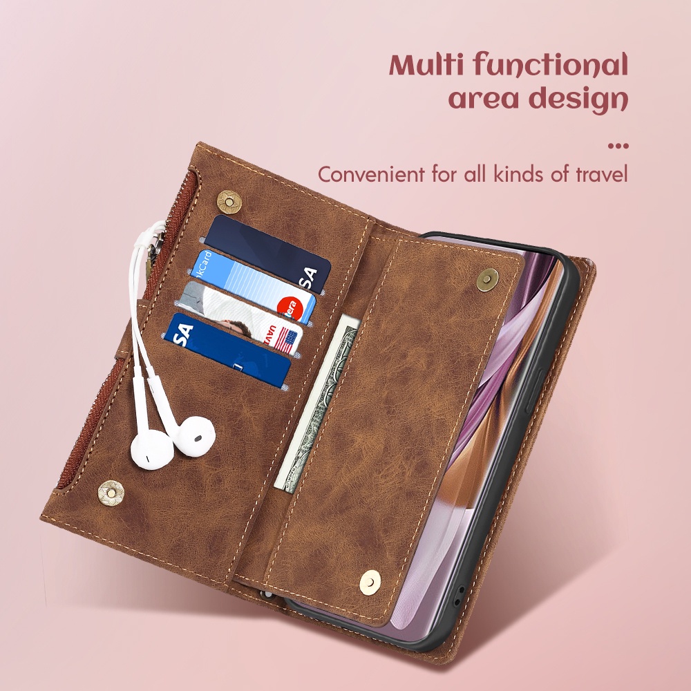 Ví flip leather case cho oppo reno 10 pro reno10 pro + ốp lưng điện thoại di động dây kéo sang trọng bao da điện thoại thông minh android cover