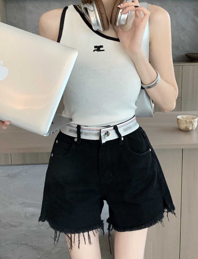 Quần Short Denim Ống Rộng Xẻ Tà Màu Đen Thời Trang Mùa Hè 65253