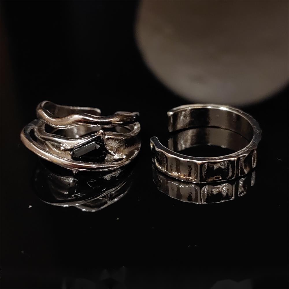 Nhẫn Hở Đính Đá Zircon Màu Đen Phong Cách Retro Hàn Quốc Chất Lượng Cao