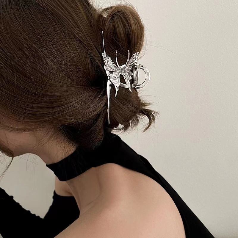 Kẹp Tóc Trang Trí Hình Bướm Bằng Bạc Lớn Thanh Lịch Cho Nữ