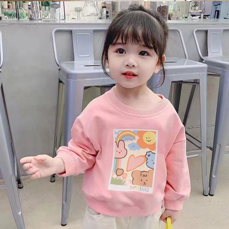 Ready stocks 2-10y áo khoác trẻ em cotton giản dị ngọt ngào áo chui đầu mồ hôi dễ thương áo sơ mi rời vừa vặn mùa thu dài tay thời trang cho bé gái