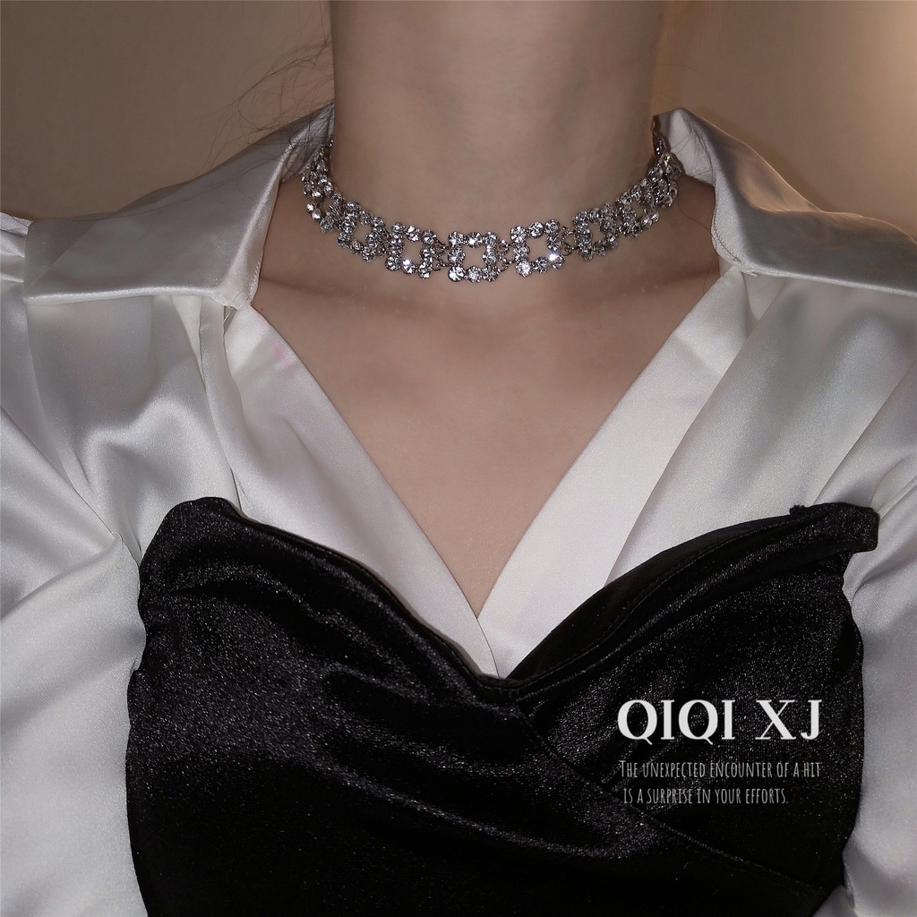 Vòng cổ Mặt Vuông Khảm Đá Phong Cách Âu Mỹ Sang Trọng Cá Tính Cho Nữ