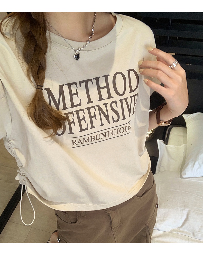 Áo Thun Cộc Tay Dáng Ôm Phối Dây Rút In Chữ Phong Cách Mỹ Thời Trang Mùa Hè 64286