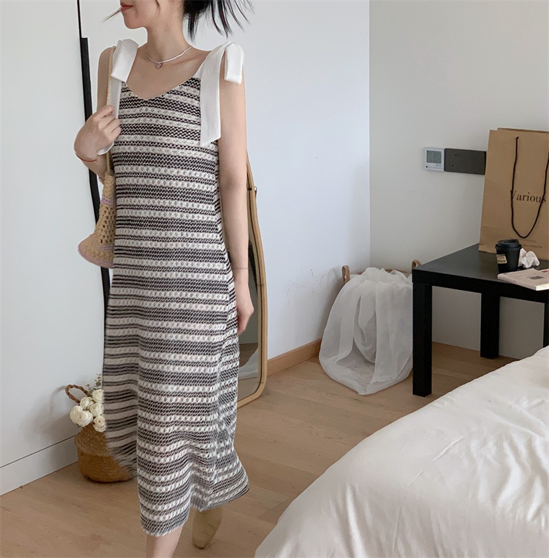 (MớI) Đầm Dây ThắT Nơ HọA TiếT Kẻ SọC 64714