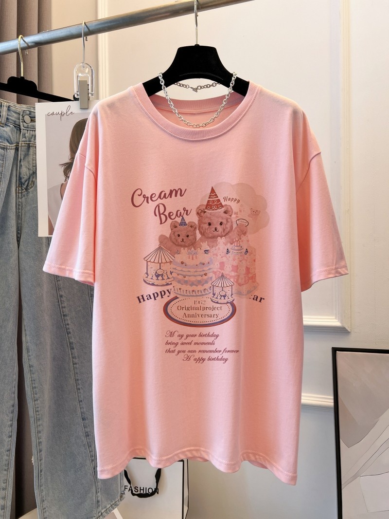 Áo Thun Cotton Dáng Rộng Ngắn Tay In Hình Gấu Thời Trang Mùa Hè Cá Tính 62447