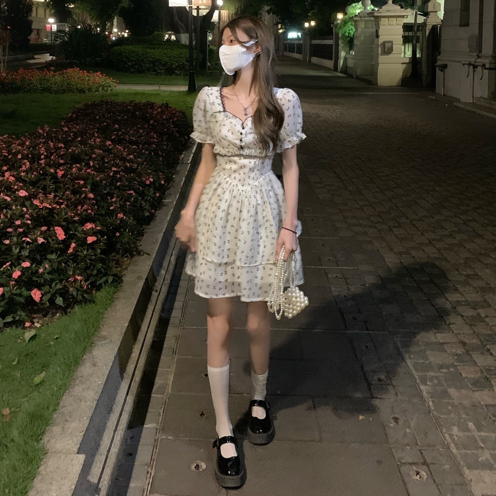 Đầm Hoa Hở Lưng Thắt Nơ Eo Thời Trang Mùa Hè Cho Nữ