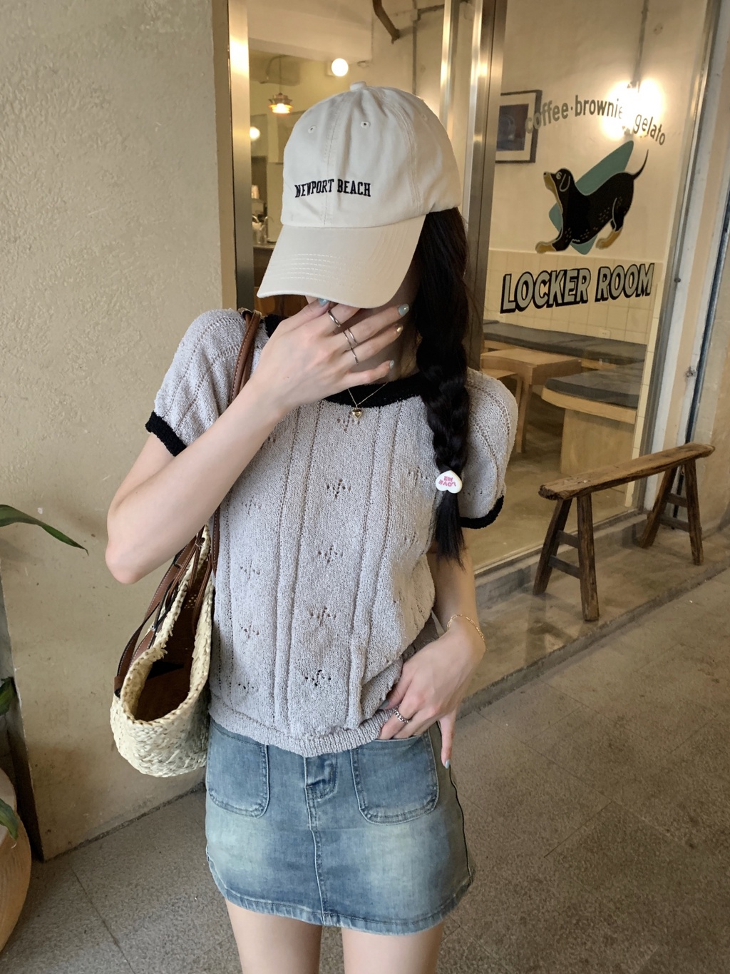 Áo Sweater Dệt Kim Tay Ngắn Cổ Tròn Màu Sắc Tương Phản Phong Cách Hàn Quốc Thời Trang Mùa Hè 65195