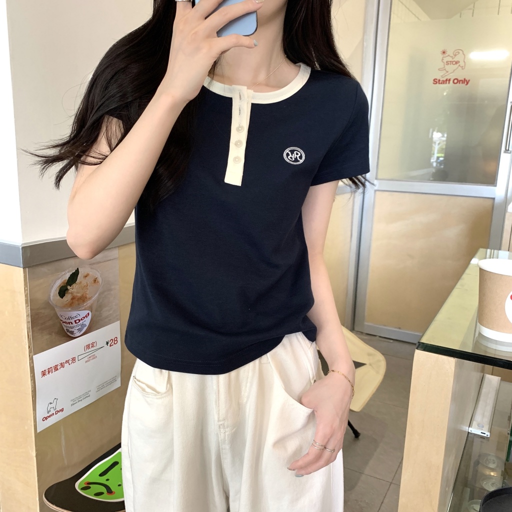 Áo Thun Nữ Tay Ngắn Màu Trơn Dễ Phối Đồ Thời Trang Mùa Hè 65399